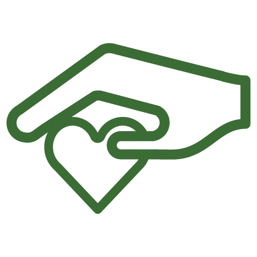 Icon: Hand mit Herz. Symbolisiert Helfende Hände